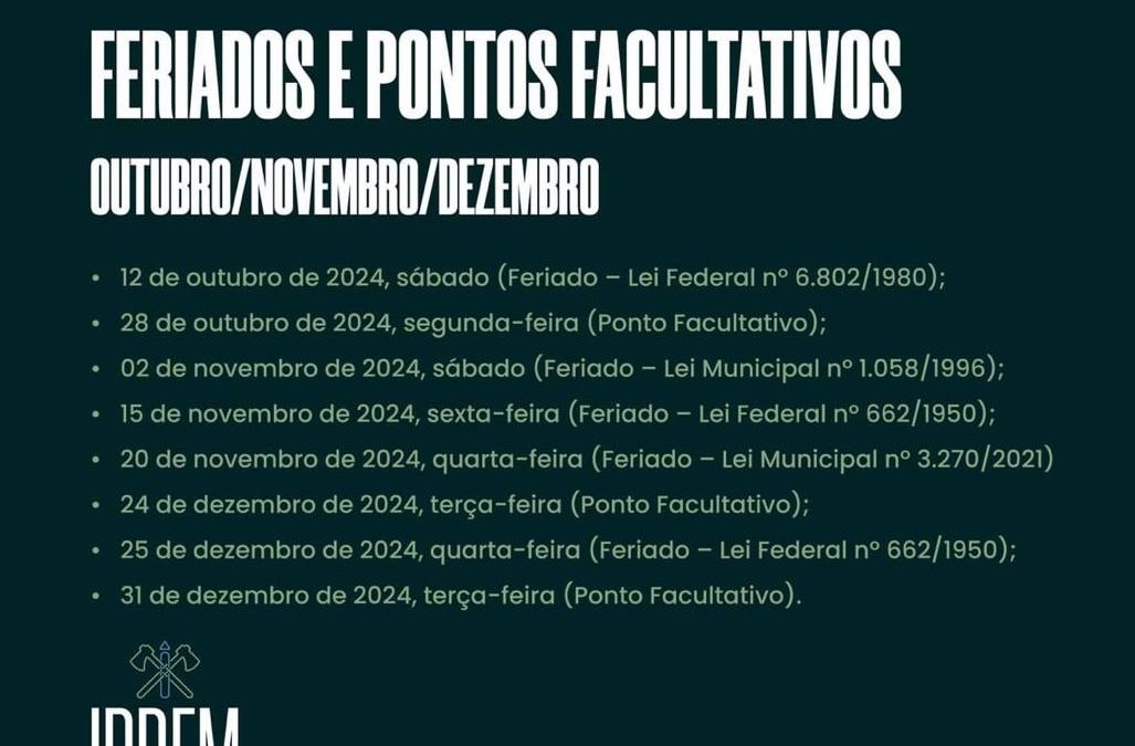 Calendário de Feriados e Pontos Facultativos de 2024